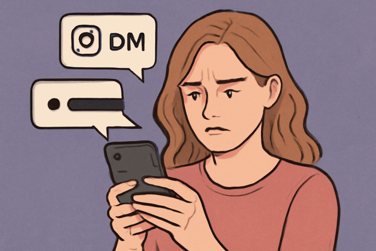 Εικόνα με οκτώ πράγματα που δεν πρέπει ποτέ να γράψεις σε DM στο Instagram και εικονίδια προειδοποίησης.