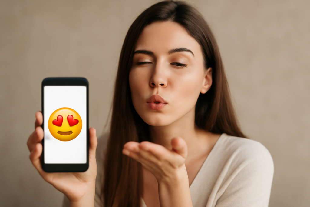 Άτομο στέλνει μήνυμα φλερτ με emoji, δείχνοντας τόνο, προθέσεις και σαφήνεια στην επικοινωνία.