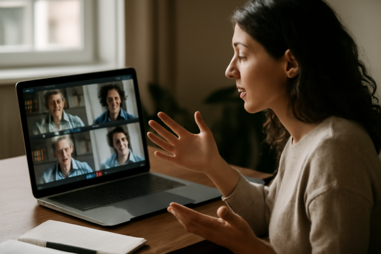 Στιγμιότυπο ζωντανής διαδικτυακής συζήτησης: συμμετέχοντες σε βιντεοδιάσκεψη, πρακτικός οδηγός διαχείρισης και συμμετοχής.