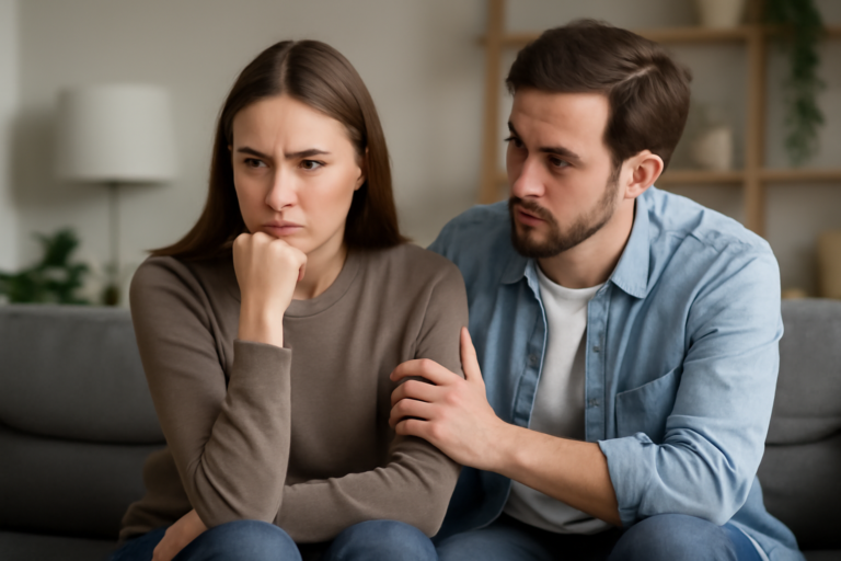 Ζευγάρι κάθεται σε ήρεμο χώρο, μιλά ανοιχτά για ζήλια και ακολουθεί βήματα προς μια πιο υγιή σχέση.