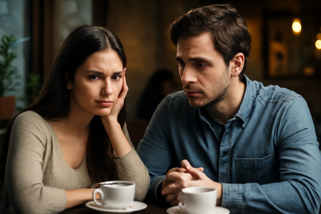 Δύο άτομα σε ραντεβού ανταλλάζουν ερωτήσεις, με συμβουλές για άβολες ερωτήσεις πρώτου ραντεβού.