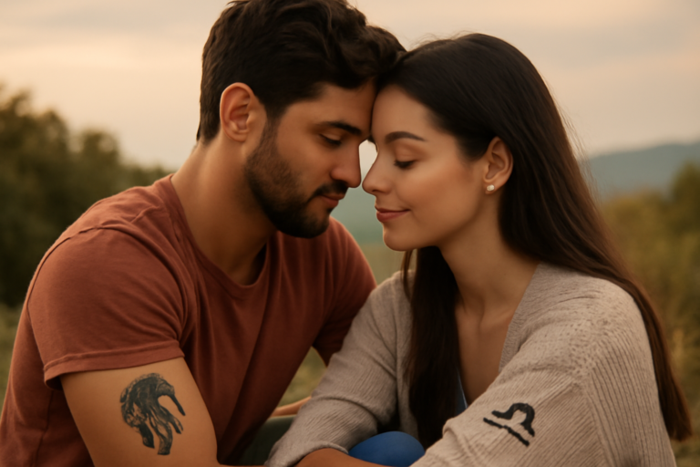 Λέων και Ζυγός σε αρμονία: αγάπη, φιλία και συμβατότητα ζωδίων απεικονίζονται σε μια εικόνα.