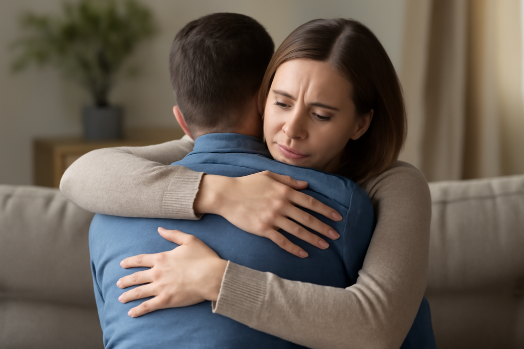 Δύο άτομα σε ήρεμη συζήτηση για διαφορές, συγχώρεση, όρια και πρακτικές στις σχέσεις.