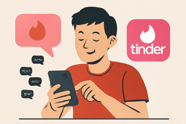 Άτομο με κινητό ανοίγει Tinder, τονίζοντας 10 χαλαρές, viral αρχικές συνομιλίες χωρίς cringe.
