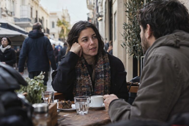 Ζευγάρι κάθεται σε ήσυχο σαλόνι, με σημειώσεις στο τραπέζι, μιλώντας για παλιές σχέσεις χωρίς υπερβολές.