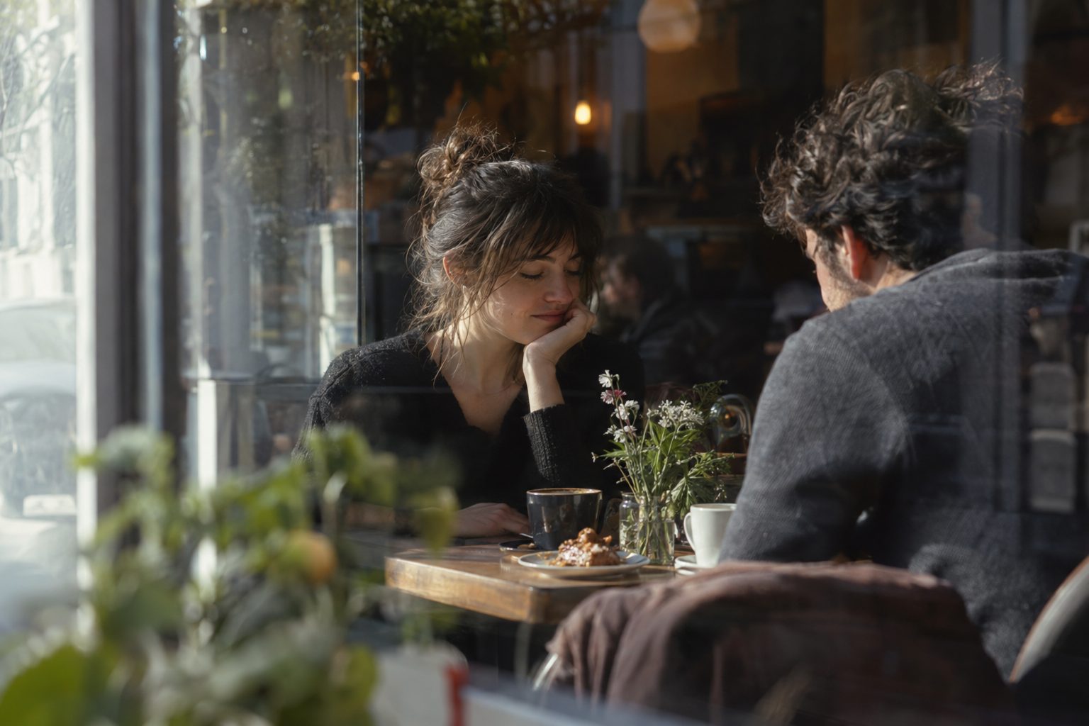 Δύο άτομα σε τραπέζι καφέ χαμογελούν, συνδέοντας το στιγμιότυπο με τον οδηγό επιστροφής μετά το διάλειμμα.