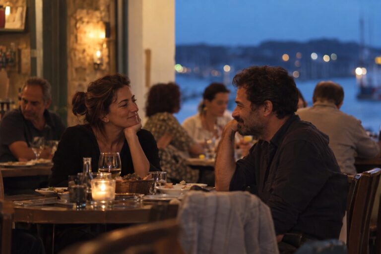 Δύο άνθρωποι κοιτούν ο ένας τον άλλον, με σύμβολα Ταύρου και Αιγόκερω, σημάδι σταθερής αγάπης.