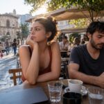 Άτομο κοιτάζει κινητό με ανοιχτή συνομιλία chatbot και εικονίδιο καρδιάς, συζητώντας όρια σχέσεων.