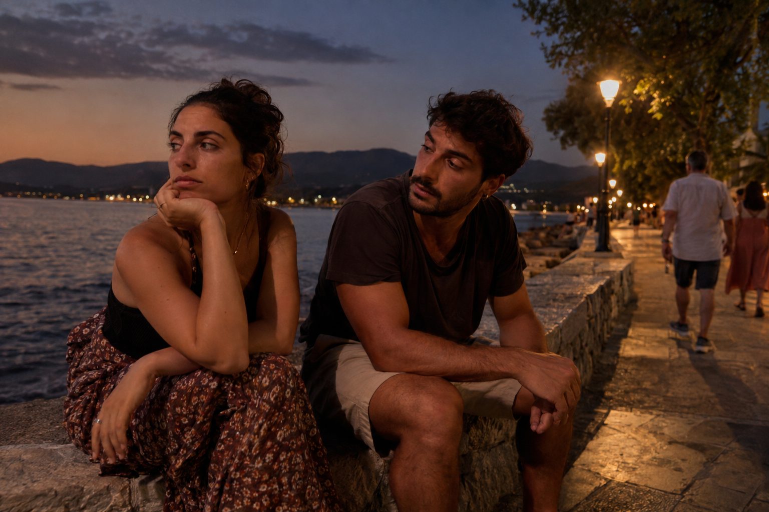 Ζευγάρι κάθεται σε τραπέζι, κρατώντας χαρτί αστρολογίας με σύμβολο Κριού, ενώ συζητούν έντονα για τη σχέση.