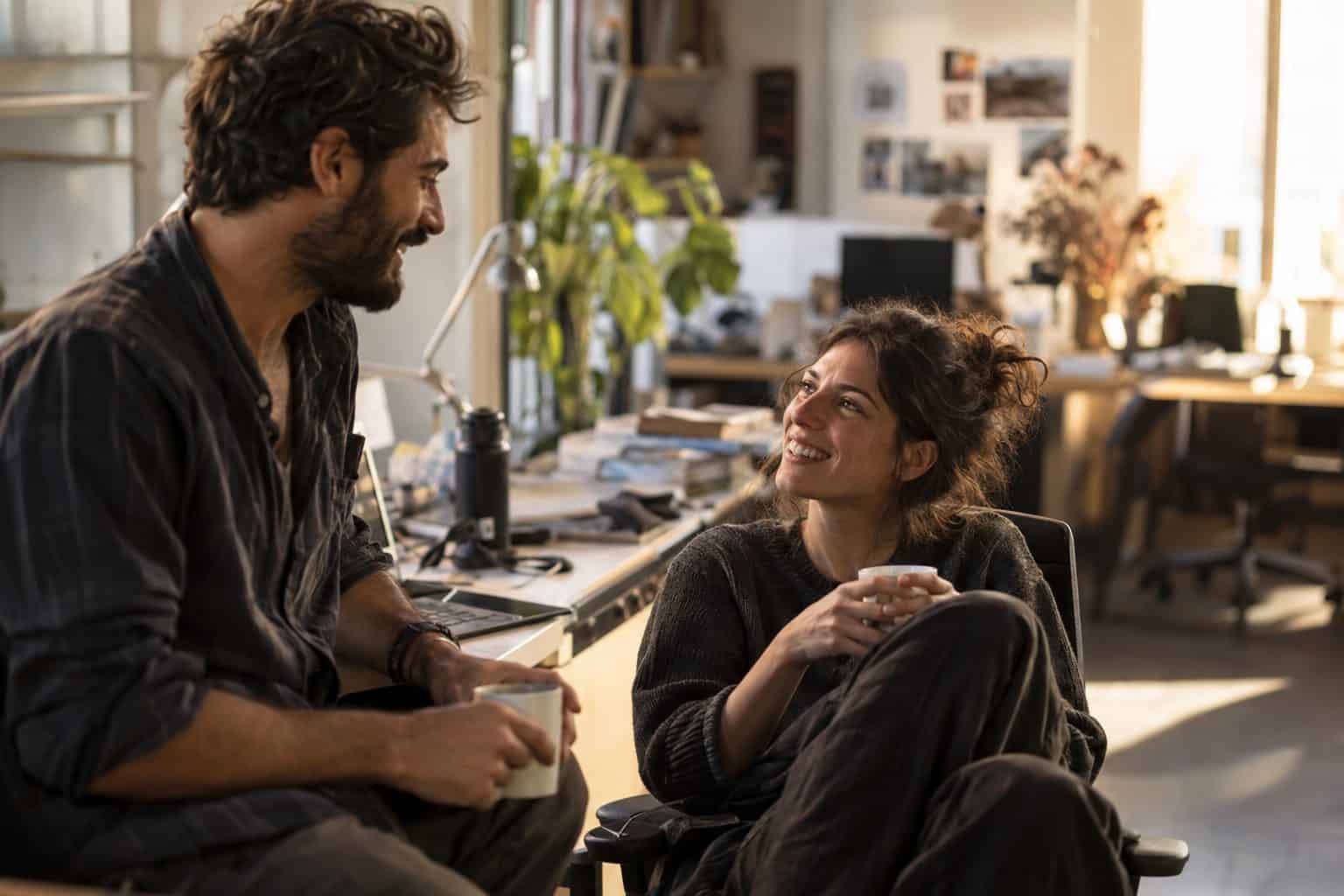 Άτομο σε καφέ, ανοιχτή στάση και χαμόγελο, αντιπροσωπεύει σημάδια συναισθηματικής διαθεσιμότητας για σχέση.