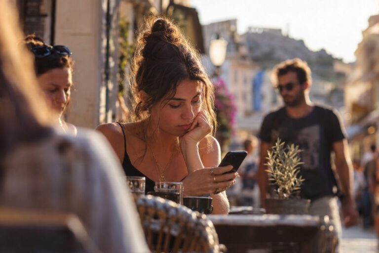 Κινητό με ανοιχτές συνομιλίες, εικονογραφία σκορπιού και συμβουλές επικοινωνίας, σημάδια και λάθη στα μηνύματα.
