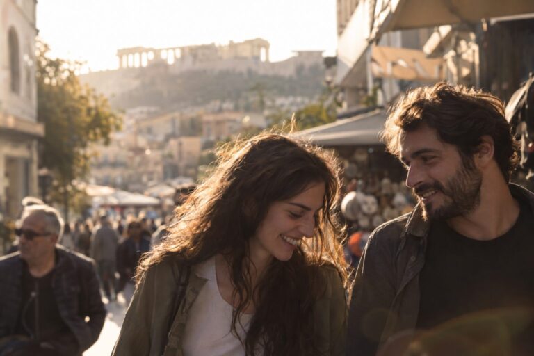 Δύο άνθρωποι μπροστά σε σύμβολα Παρθένου και Ζυγού, αποτυπώνοντας αγάπη, συμβατότητα και χημεία.