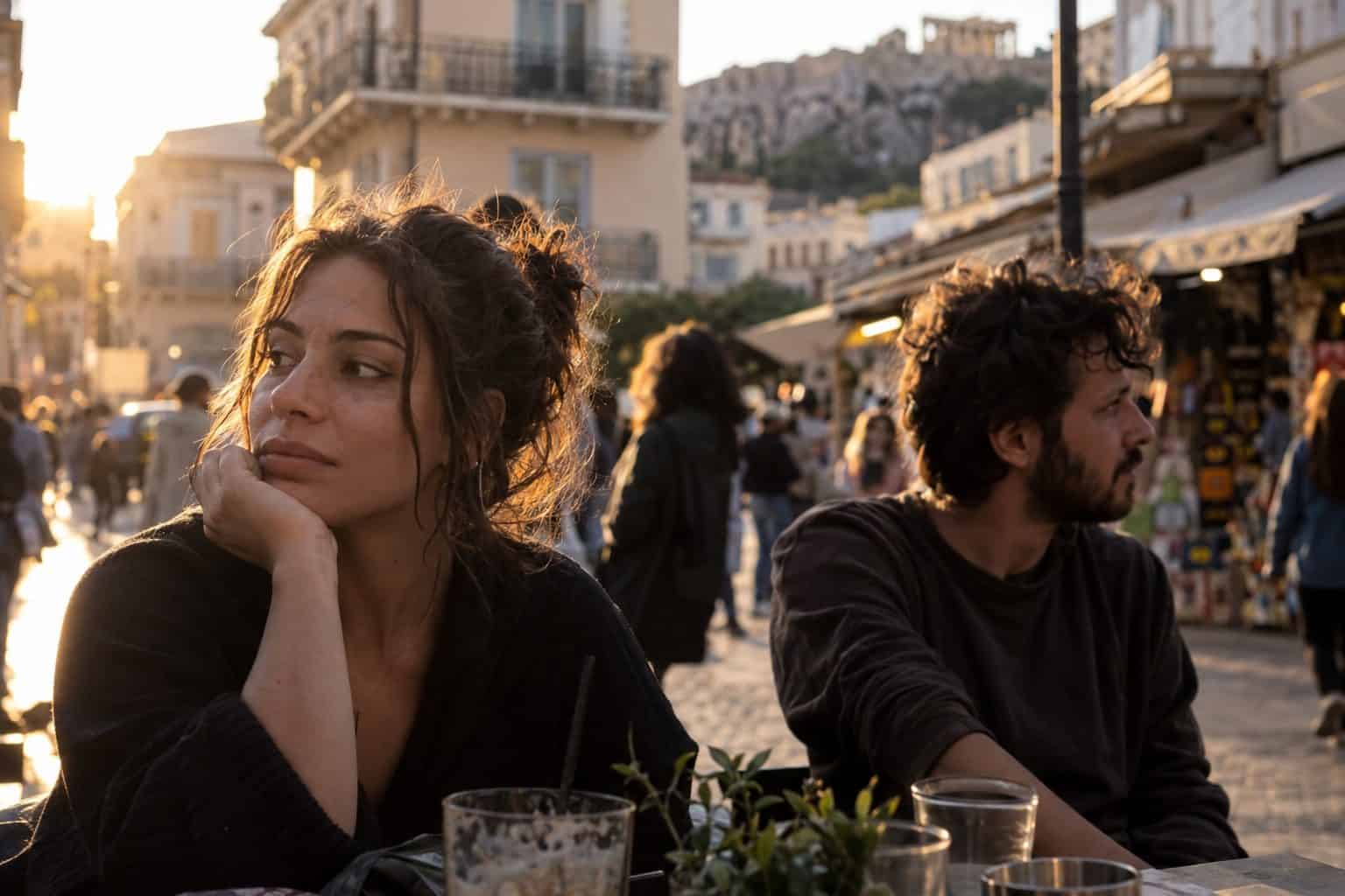 Δύο άνθρωποι σε τραπέζι καφέ μιλούν για Υδροχόο, τα όρια που απωθούν και πώς χτίζουν σύνδεση.